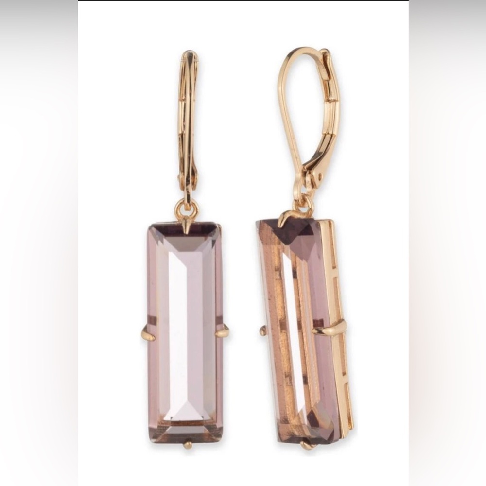 Lauren Ralph Lauren pale clear purple amethyst Baguette Stone‎ Drop earrings new
